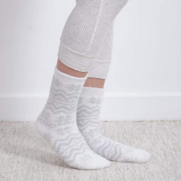 totes toasties® Ladies Fair Isle & Chenille Supersoft Bed Socks (Twin Pack) Grey / Fair Isle Extra Image 3